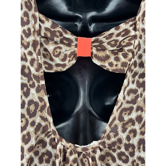 Women's Sheer overlay Tank, Leopard Print, Coral Accented Bow, Medium - Picture 7 of 12